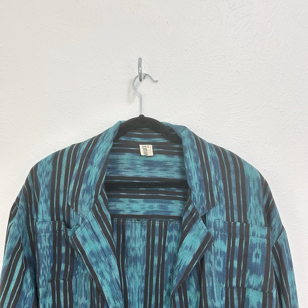 Vintage 80s Teal Blue Striped Cropped Jacket Size XL Colorful Western Southwest - Picture 2 of 10
